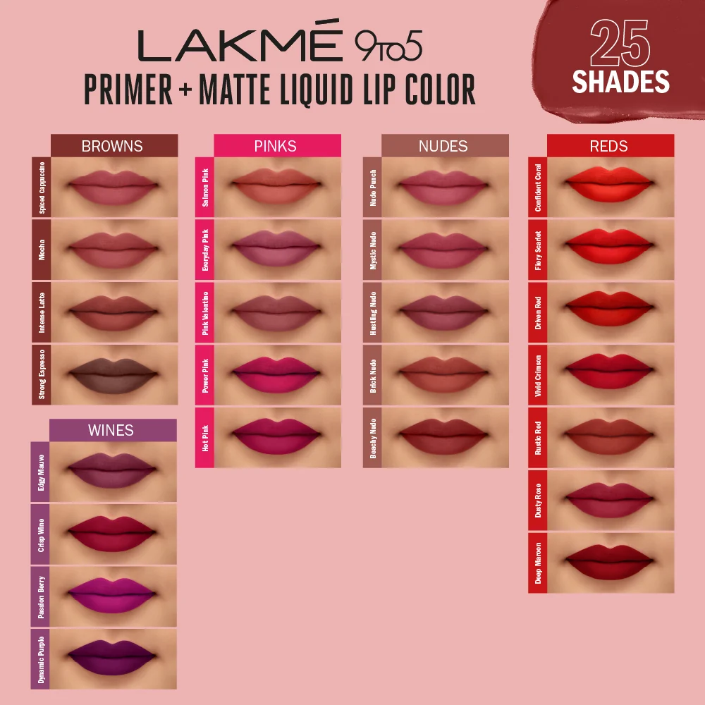 Lakmé 9to5 Primer + Matte Lipstick - MR10 Red Coat (3.6g)